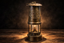 Antique E Thomas & Williams Cambrian Brass Miners Lamp Aberdare Wales No 7769 picture