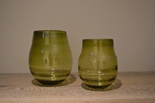 Pair - Beautiful Modern Form Large Green Glass Vases picture