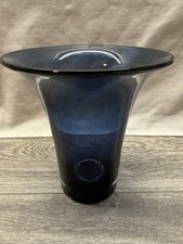 Solid Cobalt Blue Crystal Flared Vase ~ With Thick Crystal Clear Base picture