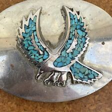 Hunting Diving Flying Eagle Inlaid with crushed turquoise & coral belt buckle picture