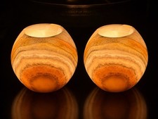 A Set Of 2 Handmade Healing Veined Tealight Alabaster Candle Holder Votive.Egypt picture