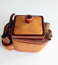 LONGCHAMP Art Deco earthenware + leather pipe holder snuffbox probably picture