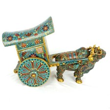 Chinese Brass Gilt Ox Drawn Cart with Cloisonné and Enamel 20th Century picture