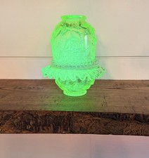 L.G. WRIGHT-Rare Vintage Uranium Glass 4-Piece Embossed Roses Fairy Lamp C. 1977 picture