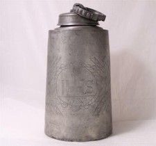 Large Antique German Engraved Pewter Beer Stein/Screw Bottle Engraved c1830s picture