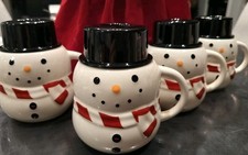 Williams & Sonoma Ceramic Snowman Mugs by Bonjour; Set Of 4; Missing Frother/Box picture
