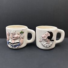 Set of 2 Vintage Popeye and Olive Oyl Raised Relief 3D Mugs Chester Illinois picture