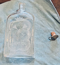 Rare Antique Etched Glass Decanter Flask Fisherman Polo Oars Foliate Anno 1930 picture