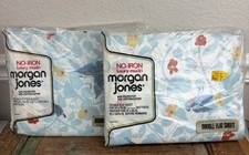 Vtg Morgan Jones Full Double Flat & Fitted Sheet Set Blue Floral Butterflies picture