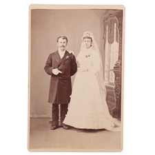 Victorian Era Photographic Cabinet Card Wedding Day Man & Woman Sonora, CA #1038 picture