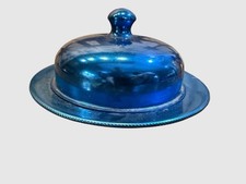 Vintage Dirilyte Blue Anodized Aluminum Covered Butter Cheese Dish Dome MCM 50s picture