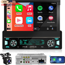 Single Din Flip-Out Touchscreen Radio: 7 Inch Wireless CarPlay Android Auto picture