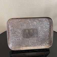 Barker Ellis Engraved Rectangular Silver Plate Tray, Made in England picture
