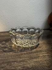 Vintage Clear Pressed Glass Candy Bowl Scalloped Rim Floral Starburst Dish picture