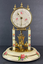 Kundo Anniversary Clock Brass Enamel Floral Kieninger Obergfell Tested Working picture