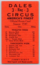 Dales 3-Ring-3 Circus 1949 Official Route Card Collectible Paper picture