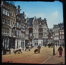 Glass Magic Lantern Slide STREET IN FLEMISH TOWN C1890 VICTORIAN PHOTO  picture