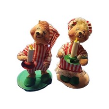 Annalee Christmas Bears Striped Pajamas with Candle 11 Inch '87 and '92 picture