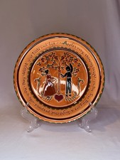 Vintage Pennsbury Pottery Amish Family Praising Words Pie Plate Dutch Signed picture