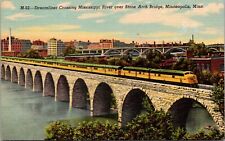 Streamliner Crossing Mississippi River Minneapolis Minnesota Linen Postcard picture
