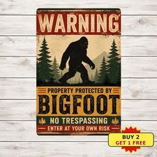 Protected By Bigfoot Sasquatch Novelty Property Warning Metal Sign picture