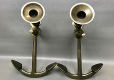 Vintage Pair Nautical Anchor Metal Taper Candle Holders Bronze Color picture