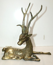 Vintage MCM Hollywood Regency Solid Brass Resting Elk Deer Stag Statue 13