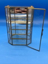 Vtg Brass & Glass Mini Curio Cabinet 3-Tier Tabletop Or Wall Display Case 6.5” picture