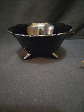 Vintage 3 FOOTED BLACK GLASS BOWL. 5 1/2