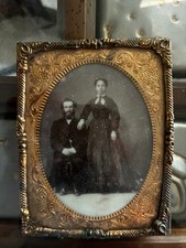 Late 1800's 1900's Antique Amish Victorian couple Photo On Ceramic and Frame is? picture