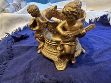 Vintage Gold Cherub Candle Holder Stand 3 Musical Angels Putti Molded Resin Base picture