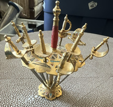 vintage Toledo sword cocktail pick set with stand, made in Spain as bar ware. picture