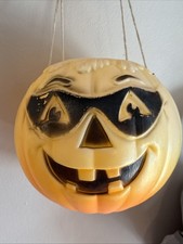 Vintage Blow Mold Halloween Pumpkin Jack-O-Lantern Black Mask Masked Bandit Pail picture