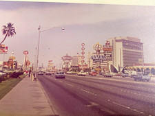 Vtg 1972 color documentary photo Las Vegas Strip street scene signage cars picture