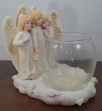Ganz Trio Porcelain Angel Figurine with Glass Bowl Candle Holder 4.5