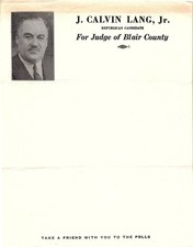 Vintage J. Calvin Lang Jr. Judge campaign flyer + handwritte picture