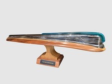 1948 Ford Super Deluxe Original Hood Ornament Blue Lucite Custom Wood Display picture