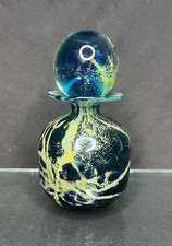 VTG Kosta Boda Sweden Art Glass Perfume Bottle Stopper Signed Blue Yellow Swirl⁠ picture