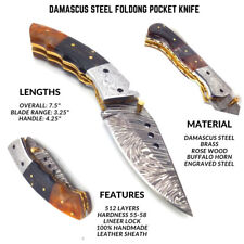 Custom Handmade Damascus Steel Folding Pocket Knife 3.5
