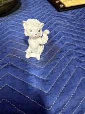 Vintage Spaghetti Cat Figurine White Porcelain Japan Mid Century Kitten picture