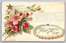 1908 E. Nash Embossed Birthday Postcard - Roses, Pearls & Poem picture