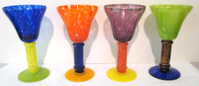 Vintage Set Of 4 Neiman Marcus Hand Blown Art Glass Wine/Water Flutes Multicolor picture