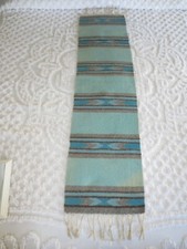 Vtg. SOUTHWEST TURQUOISE/GRAY Hand Woven/Breyer WOOL Fringed RUNNER - 13