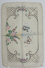 VTG Embroidered Dresser Scarfs,Delicate Embroided & Crochet Butterflys &Flowers picture