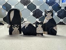 VTG Boyds Collection Carved Wood Tuxedo Cat Figurine Set Folk Art Shelf Sitter picture