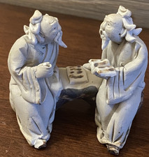 Vintage Asian Chinese Oriental Shiwan Mudman Figurine Men Discussing Book 2.5