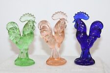 3 Depression Style Glass Rooster Chicken Figurine 4 1/2