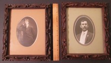 TWO MIDCENTURY SYROCO FAUX WOOD FRAMES with ANTIQUE PHOTOS ~ Instant Relatives picture