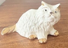 VTG Ceramic White Persian Sitting Cat Figurine Gold Trim MCM Hand Painted EUC picture