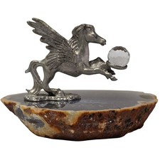 Vintage Spoontiques Pewter Pegasus Figurine Agate Geode Base Crystal Ball 2.25in picture